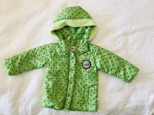 Little Kangaroos Green Dotty Hooded Parka Coat Jacket Size 6 Months EUC - Picture 1 of 4