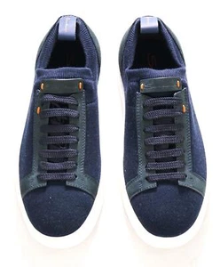 $700 SANTONI - Blue Mixed Media Leather Sneakers - 7.5 US (6.5 IT) - Picture 1 of 13