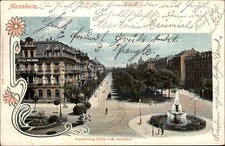 Mannheim Litho-AK 1901 Kaiserring Blick Bahnhof Straßenpartie mit Hotel National