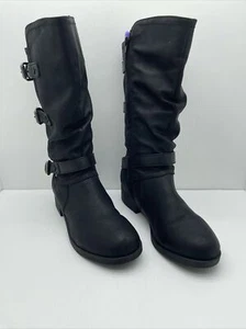 Indigo Rd. Black Zip Belted Boot Size 8M Women's Moto Strap Zipper - Picture 1 of 9