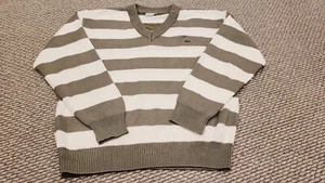 Vtg 80's Chemise Lacoste V-Neck 100% Cotton Olive & White Striped Sweater Sz~S - Picture 1 of 15