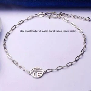 Pure Platinum 950 Solid Chain Women Rolo Link Round Fu Bracelet 3.17-3.3g/5.9in - Picture 1 of 6