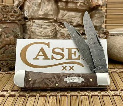Case XX USA 2024 Natural Maple Burl 15090 Damascus Wharncliffe Trapper Knife - Image 1 of 4