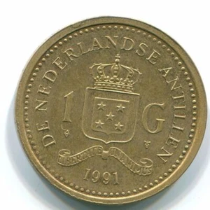1 GULDEN 1991 NETHERLANDS ANTILLES Aureate Steel Colonial Coin #S12134C - Picture 1 of 3