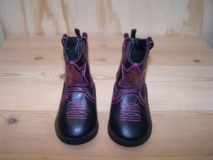 Faded Glory Infant Girl Black Western Cowgirl Sparkle Pink Stars Boots SZ 3 - Picture 1 of 5
