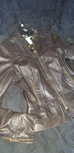 Stunning Ted Baker Size 12 Tb3 Leather Jacket Brown Floral Lined Butter Soft - Picture 1 of 10