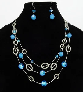 Nuevo Juego de Collares de Plata Multi Hebras con Cuentas Azules y Pendientes a Juego #N2612 - Imagen 1 de 3