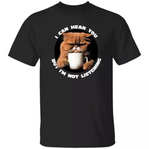 Camicia da caffè scontroso gatto, I Can Hear You But Not Listening divertente gatto - Foto 1 di 5