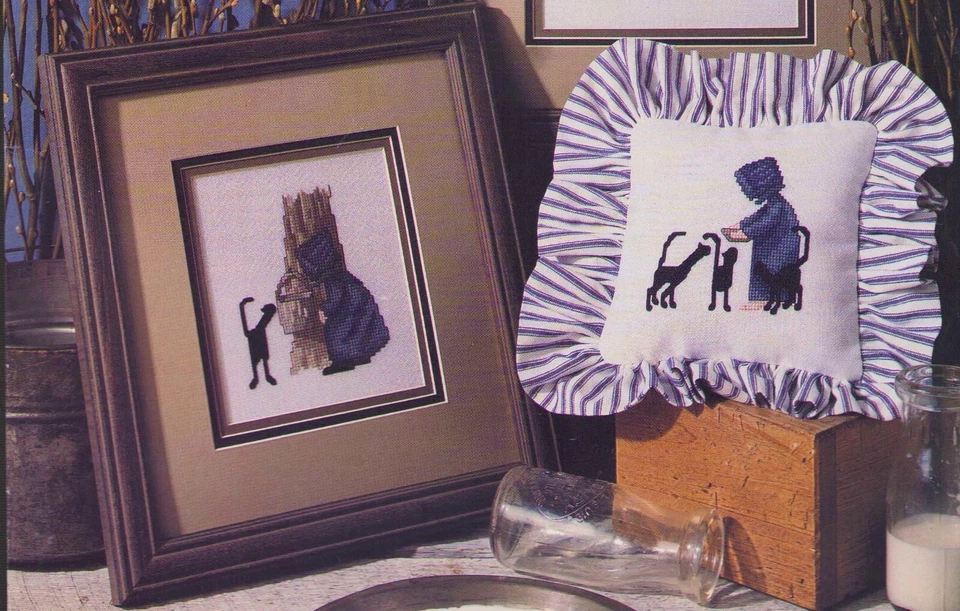 Cross StitchAmish Girl & Black Cats Milk Doll Maple Syrup  pattern OOP VINTAGE - Image 1 of 4