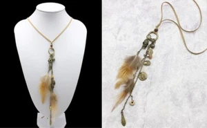 Necklace Endless Statement Suede Imitation Feather Metal 80 cm Skull - Picture 1 of 1