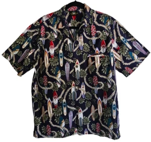 Royal Creations Mens L Hawaiian Shirt Red White & Blue Surfboards 100% Cotton - Picture 1 of 6