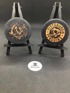 RARE Pittsburgh Penguins 1968-74 CCM Converse Era Practice Slug Used Puck x2 - Picture 1 of 6