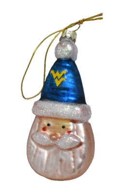 West Virginia Mountaineers Santa Blue Stocking Hat Blown Glass Ornament Fanatics - Image 1 of 4
