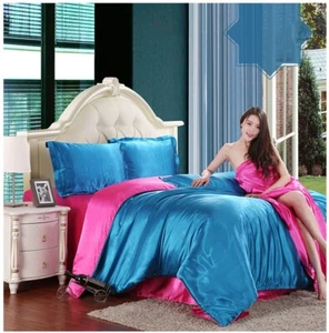 4Pcs Satin Silk Duvet Quilt Cover Bedding Sets Fitted Sheet Twin Queen King Bed - Picture 1 of 72