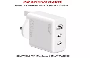 For Apple iPhone iPad Samsung Google Fast Charging 65W USB A + C PD Plug Charger - Picture 1 of 15