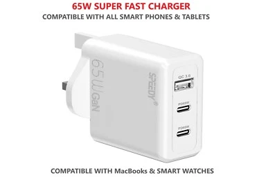 For Apple iPhone iPad Samsung Google Fast Charging 65W USB A + C PD Plug Charger - Image 1 of 4