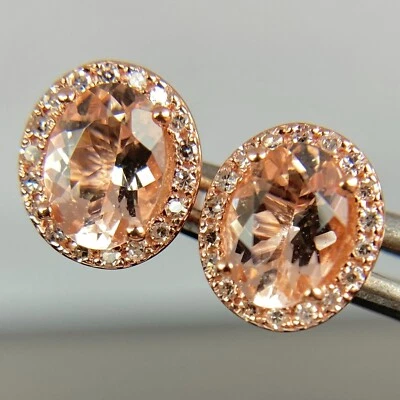EFFY 14k Rose Gold Diamond & Morganite Halo Stud Earrings - Image 1 of 4
