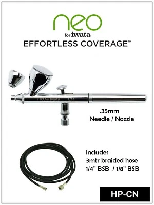 Iwata Neo Airbrush HP.CN .35mm Inc: 3mtr Braided Hose + Free Insured Post - image 1 of 4