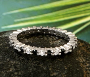 Black Onyx & Moissanite Band 925 Sterling Silver Band For Women Eternity Band - Picture 1 of 3