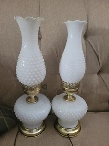 Pair Vintage Milk Glass Hobnail Boudoir Vanity Table Lamp - Picture 1 of 3