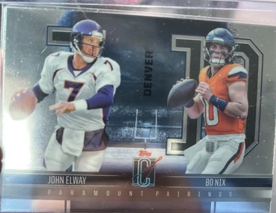 Emparejamientos Paramount de fútbol americano cromados Topps 2025 John Elway/Bo Nix #PP-2 Foto 1 de 2