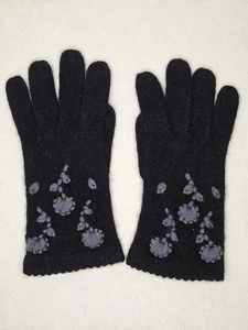 Vintage Carolina Amato Cashmere Gloves Charcoal Gray Knit Winter Gloves Embroide - Picture 1 of 7