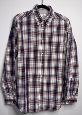 Men's Brunello Cucinelli Blue Plaid Dress Shirt Size XL- Cotton - Image 1 of 4