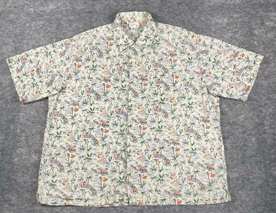Vintage J Crew Shirt XLT Oarsman Hawaiian Print Palm Tiki Loop Collar Camp - Image 1 of 4