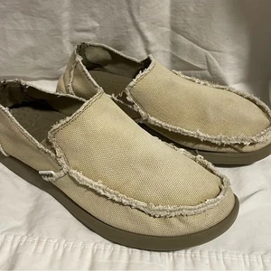 Crocs Original Santa Cruz Tan Canvas Mend Comfort Shoes Loafers Size 9 M - Picture 1 of 7
