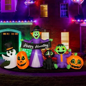 8Ft Halloween Inflatable Witch Cat Pumpkin Decorations LED Blow Up Lighted Decor - Picture 1 of 7