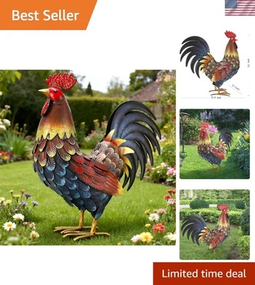 Rooster Decor Garden Statue Metal Chicken Yard Art Sculpture Outdoor Figurines - Image 1 of 4