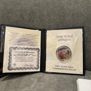 George W. Bush Colorized 2001 Silver Eagle Commemorative Dollar In Sleeve & COA - Picture 1 of 7