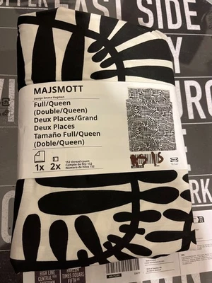 IKEA MAJSMOTT Full Queen Duvet cover  pillowcases off white black 805.649.72 new - Image 1 of 3
