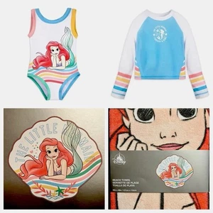 Disney Store Ariel The Little Mermaid 3T Swim Set Rashguard One Piece Towel NEW - Picture 1 of 9