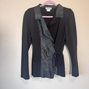 Chaqueta envolvente de cuero de algodón negra Ivan Grundahl para mujer M Lagenlook artística otoño - Imagen 1 de 10
