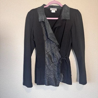 Jaqueta feminina Ivan Grundahl preta de algodão envoltório de couro M Lagenlook outono artístico - Imagem 1 de 4