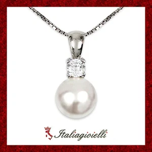 Elegante Collana Brillante Perla in Argento 925 Rodiato Oro Bianco - Foto 1 di 6