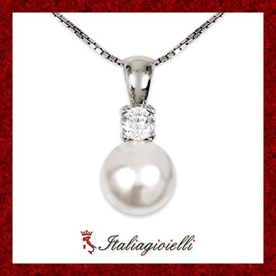 Elegante Collana Brillante Perla in Argento 925 Rodiato Oro Bianco - Immagine 1 di 4