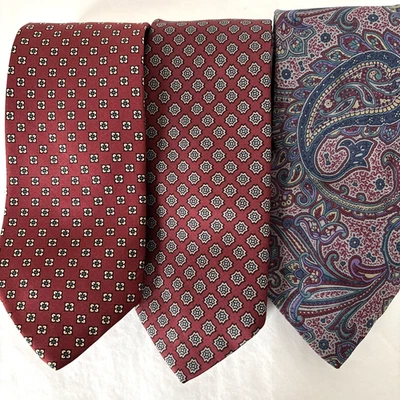 Silk Necktie Tie Lot of 3 3.5x56” Brooks Brothers Paul Stuart Paisley Geometric - Image 1 of 4