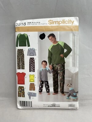 Simplicity 2318 Sewing Pattern Men Boy Dog Pajamas PJs Size A Sm Med Lg XL Uncut - Image 1 of 4
