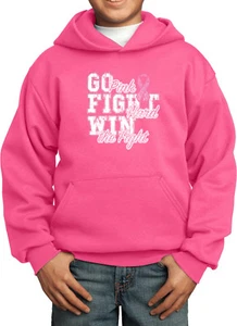 Kids Breast Cancer Hoodie Go Fight Win - Picture 1 of 10