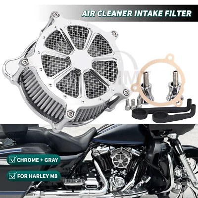 Kit de filtro de admisión gris filtro de aire cromado para Harley CVO Road King Glide FLTRU Foto 1 de 4