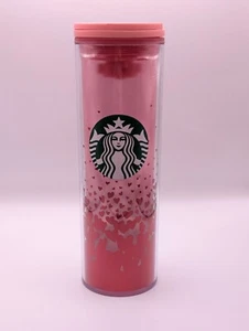 Starbucks Pink With Red Metallic Hearts 16oz Travel Tumbler Cup Mug - Picture 1 of 8