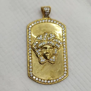 1Ct Round Cut Cz Dog Tag Charm Men's Pendant Chain 14K Yellow Gold Plated Silver - Picture 1 of 6