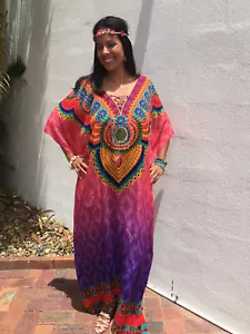 Embellished Kaftans O/Size 18-20-22-24-26-Plus Size Tall Kaftan Pink Viscose - Picture 1 of 7