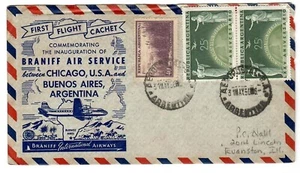 Braniff International Air Service First Flight Cover Argentina to Chicago 1950 - Picture 1 of 2
