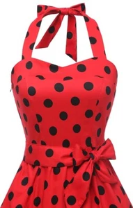 ABITO ROSSO A POIS TAGLIA S RETRÒ CRAVATTA COLLO SMANICATO ANNI 50 STILE AUDREY  - Foto 1 di 10