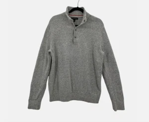 Banana Republic Sweater Mens Size L Gray Merino Wool Blend 1/4 Snap Pullover - Picture 1 of 11