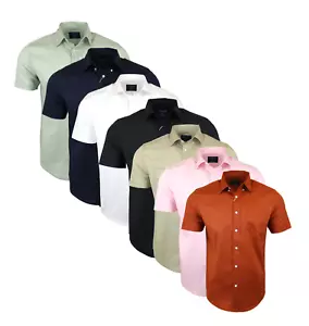 Men's Springfield Cotton Solid Summer Quality Holiday Casual Short Sleeve Shirts - Picture 1 of 50