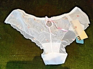 Bacirubati NAGGER Hipster Ivory/Pink/Yellow Embroidered Mesh Floaty Shorts - Picture 1 of 8